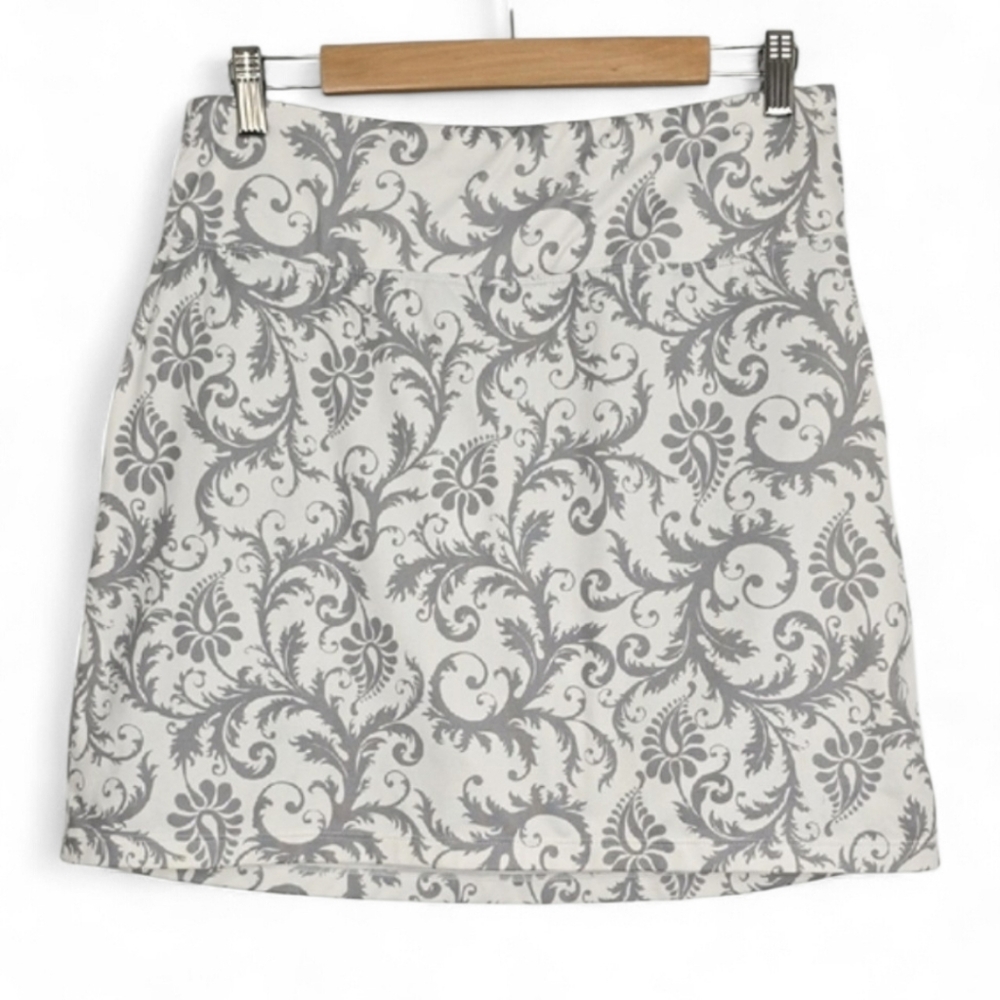Seg'ments Luxe Women's White Grey Paisley Skort Skirt Soft Size Stretch M